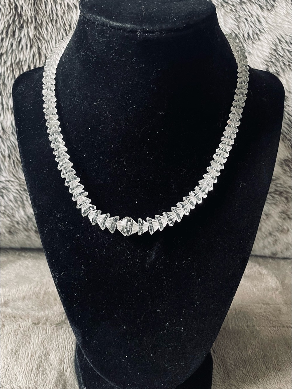 Vintage Art Deco Faceted Rock Crystal Bead Necklace Solid Silver Clasp Stamped